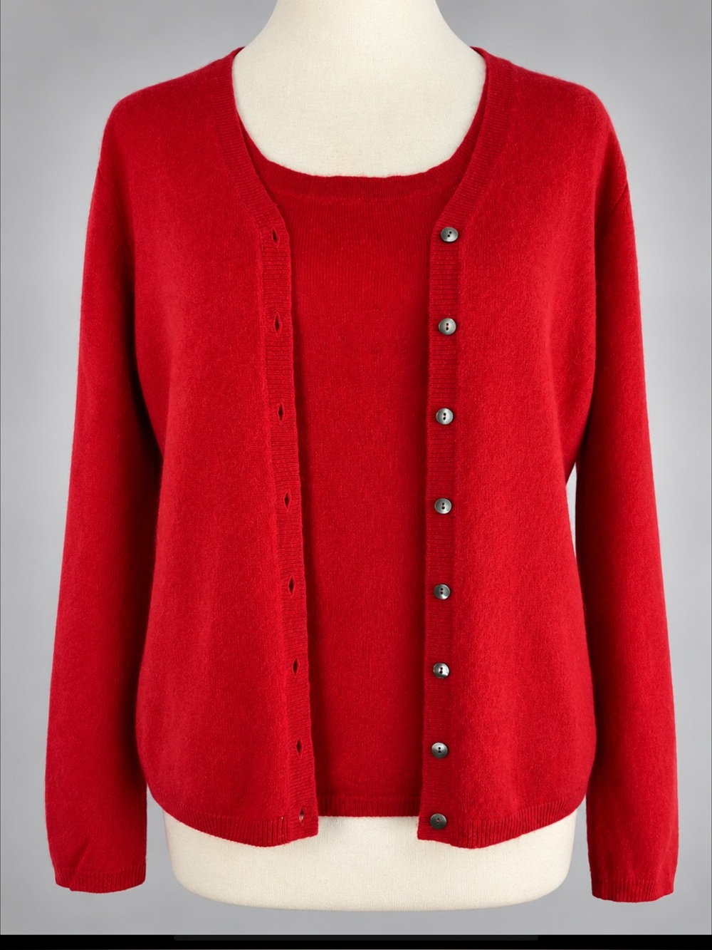 Vintage Ann Taylor 100% 2-Ply Cashmere Twinset Red Cardigan Shell M